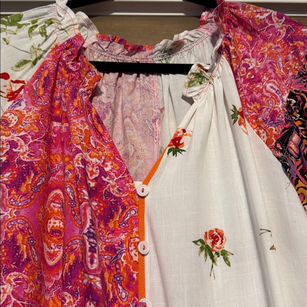 Patchwork peasant Boho button down blouse Womens … - image 3